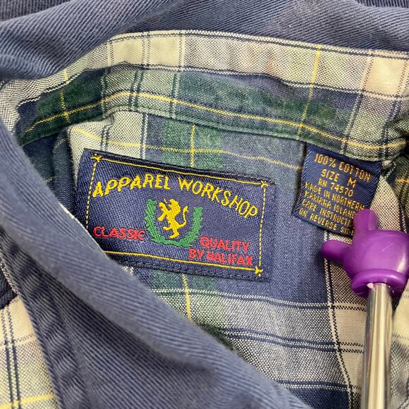 Vintage 90s Apparel Workshop Classic Plaid Button Up Top Blue Green Medium - Picture 4 of 8